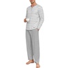 image:imagePrinStory Mens Pajamas Set Long Sleeve Henley Pjs S3XLLight Gray Stripe
