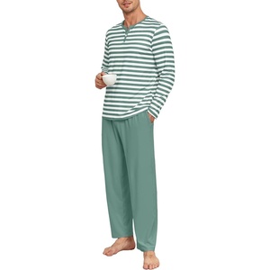 image:imagePrinStory Mens Pajamas Set Long Sleeve Henley Pjs S3XLCyan Stripe