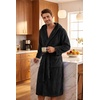 image:imagePrinStory Mens Hooded Robe Plush Fleece Robes Soft Long BathrobeBlack