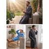 image:imagePrinStory Mens Hooded Robe Plush Fleece Robes Soft Long BathrobeNavy Blue