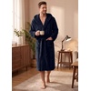 image:imagePrinStory Mens Hooded Robe Plush Fleece Robes Soft Long BathrobeNavy Blue