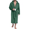 image:imagePrinStory Mens Hooded Robe Plush Fleece Robes Soft Long BathrobeGreen