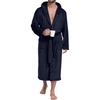 image:imagePrinStory Mens Hooded Robe Plush Fleece Robes Soft Long BathrobeNavy Blue