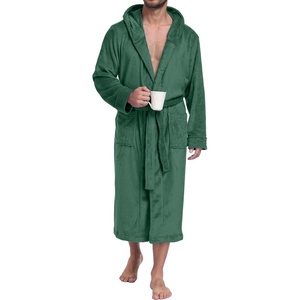 image:imagePrinStory Mens Hooded Robe Plush Fleece Robes Soft Long BathrobeGreen