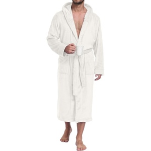 image:imagePrinStory Mens Hooded Robe Plush Fleece Robes Soft Long BathrobeWhite