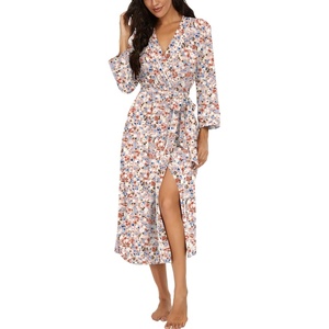 image:imagePrinStory Robes for Women 34 Sleeve Long Bath Robe XS4XLFpnude Pink Flower