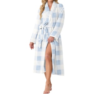image:imagePrinStory Womens Robe Long Fluffy Fleece BathrobeFpblue Plaid