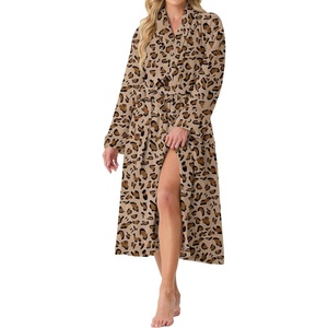 image:imagePrinStory Womens Robe Long Fluffy Fleece BathrobeFpleopard Print
