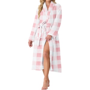 image:imagePrinStory Womens Robe Long Fluffy Fleece BathrobeFppink Large Plaid
