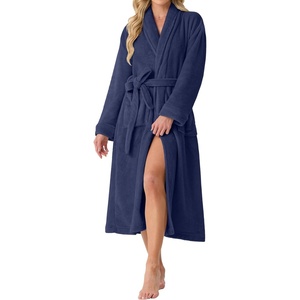 image:imagePrinStory Womens Robe Long Fluffy Fleece BathrobeNavy Blue