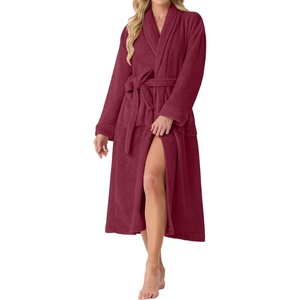 image:imagePrinStory Womens Robe Long Fluffy Fleece BathrobeWine Red