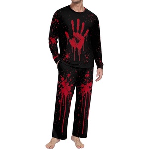 image:imageMens Pajama Set Long Sleeve Shirts and Pants Soft Comfy Pjs Print Sleepwear08 Fp Red Handprintblack