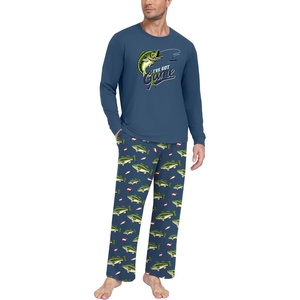 image:imageMens Pajama Set Long Sleeve Shirts and Pants Soft Comfy Pjs Print SleepwearFp Dw Blue Sea Bass