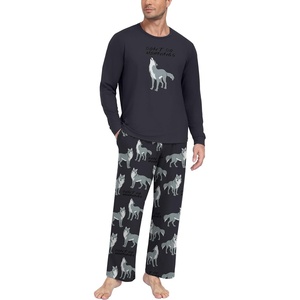 image:imageMens Pajama Set Long Sleeve Shirts and Pants Soft Comfy Pjs Print SleepwearFp Dw Dark Gray Wolf