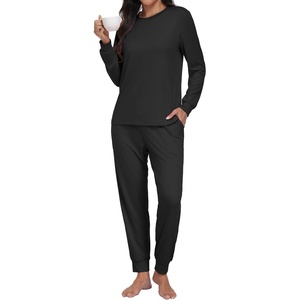 image:imagePrinStory Womens Pajamas Set Soft Long Sleeve Sleepwear S2XLC Black