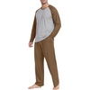 image:imageMens Pajamas Set Shirt and Pants Relaxed Fit Soft Fall Loungewear SleepwearC Brown