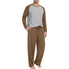 image:imageMens Pajamas Set Shirt and Pants Relaxed Fit Soft Fall Loungewear SleepwearC Brown