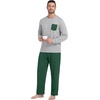 image:imageMens Pajamas Set Shirt and Pants Relaxed Fit Soft Fall Loungewear SleepwearDark Green Light Gy