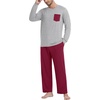 image:imageMens Pajamas Set Shirt and Pants Relaxed Fit Soft Fall Loungewear SleepwearWine Red Light Gray