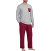 image:imageMens Pajamas Set Shirt and Pants Relaxed Fit Soft Fall Loungewear SleepwearWine Red Light Gray