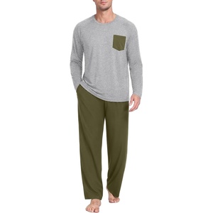 image:imageMens Pajamas Set Shirt and Pants Relaxed Fit Soft Fall Loungewear SleepwearArmy Green Light Gy