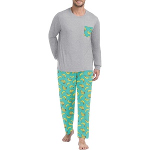 image:imageMens Pajamas Set Shirt and Pants Relaxed Fit Soft Fall Loungewear SleepwearBlue Green Banana