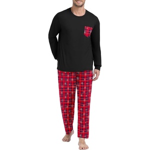 image:imageMens Pajamas Set Shirt and Pants Relaxed Fit Soft Fall Loungewear SleepwearBlue Red Plaid Snow