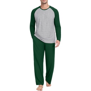 image:imageMens Pajamas Set Shirt and Pants Relaxed Fit Soft Fall Loungewear SleepwearC Dark Green