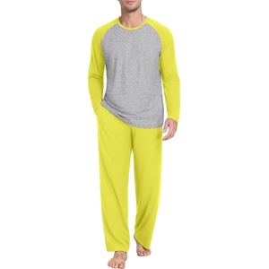image:imageMens Pajamas Set Shirt and Pants Relaxed Fit Soft Fall Loungewear SleepwearC Fluorescent Yellow