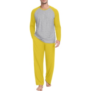 image:imageMens Pajamas Set Shirt and Pants Relaxed Fit Soft Fall Loungewear SleepwearC Mustard