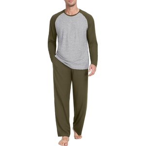 image:imageMens Pajamas Set Shirt and Pants Relaxed Fit Soft Fall Loungewear SleepwearC Olive Green