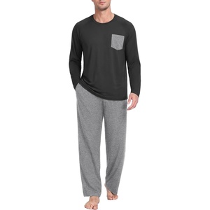 image:imageMens Pajamas Set Shirt and Pants Relaxed Fit Soft Fall Loungewear SleepwearDark Gray Black