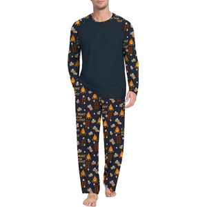 image:imageMens Pajamas Set Shirt and Pants Relaxed Fit Soft Fall Loungewear SleepwearFp Navy Blue Chocolate