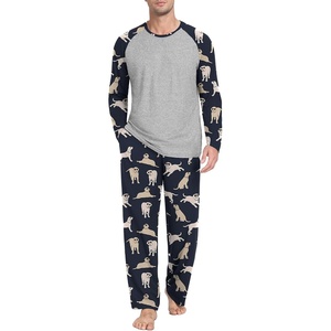 image:imageMens Pajamas Set Shirt and Pants Relaxed Fit Soft Fall Loungewear SleepwearFp Navy Blue White Dog
