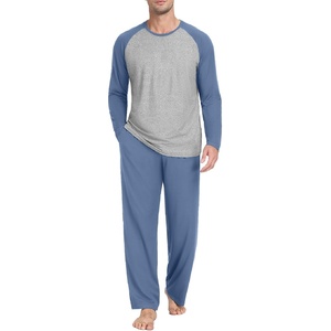 image:imageMens Pajamas Set Shirt and Pants Relaxed Fit Soft Fall Loungewear SleepwearGray Blue