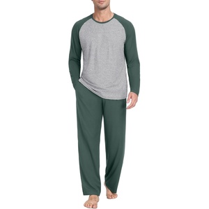 image:imageMens Pajamas Set Shirt and Pants Relaxed Fit Soft Fall Loungewear SleepwearGreen