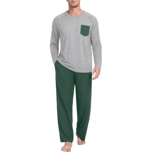 image:imageMens Pajamas Set Shirt and Pants Relaxed Fit Soft Fall Loungewear SleepwearGreen Light Gray