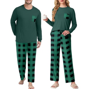 image:imageMens Pajamas Set Shirt and Pants Relaxed Fit Soft Fall Loungewear SleepwearGreen Plaid