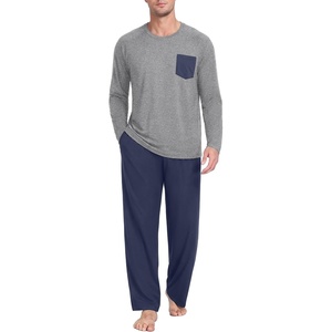 image:imageMens Pajamas Set Shirt and Pants Relaxed Fit Soft Fall Loungewear SleepwearNavy Blue Dark Gray