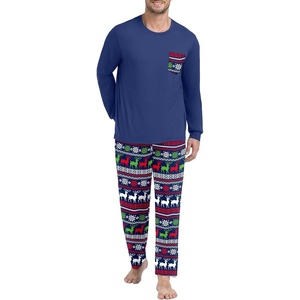 image:imageMens Pajamas Set Shirt and Pants Relaxed Fit Soft Fall Loungewear SleepwearNavy Blue Elk