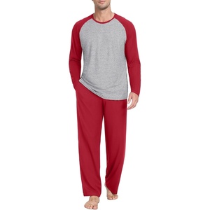 image:imageMens Pajamas Set Shirt and Pants Relaxed Fit Soft Fall Loungewear SleepwearRed
