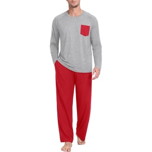 image:imageMens Pajamas Set Shirt and Pants Relaxed Fit Soft Fall Loungewear SleepwearRed Light Gray