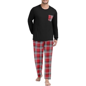 image:imageMens Pajamas Set Shirt and Pants Relaxed Fit Soft Fall Loungewear SleepwearRed White Plaid