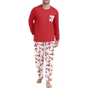 image:imageMens Pajamas Set Shirt and Pants Relaxed Fit Soft Fall Loungewear SleepwearWhite Red Elk