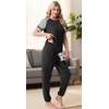 image:imagePrinStory Womens Pajama Sets Raglan Short Sleeve Top and Jogger Pants PjsBlack