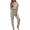 image:imagePrinStory Womens Pajama Sets Raglan Short Sleeve Top and Jogger Pants PjsFpgray White Plaid