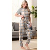 image:imagePrinStory Womens Pajama Sets Raglan Short Sleeve Top and Jogger Pants PjsFpgray White Plaid
