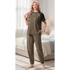 image:imagePrinStory Womens Pajama Sets Raglan Short Sleeve Top and Jogger Pants PjsFpld Khaki