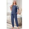 image:imagePrinStory Womens Pajama Sets Raglan Short Sleeve Top and Jogger Pants PjsGray Blue