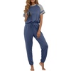 image:imagePrinStory Womens Pajama Sets Raglan Short Sleeve Top and Jogger Pants PjsGray Blue